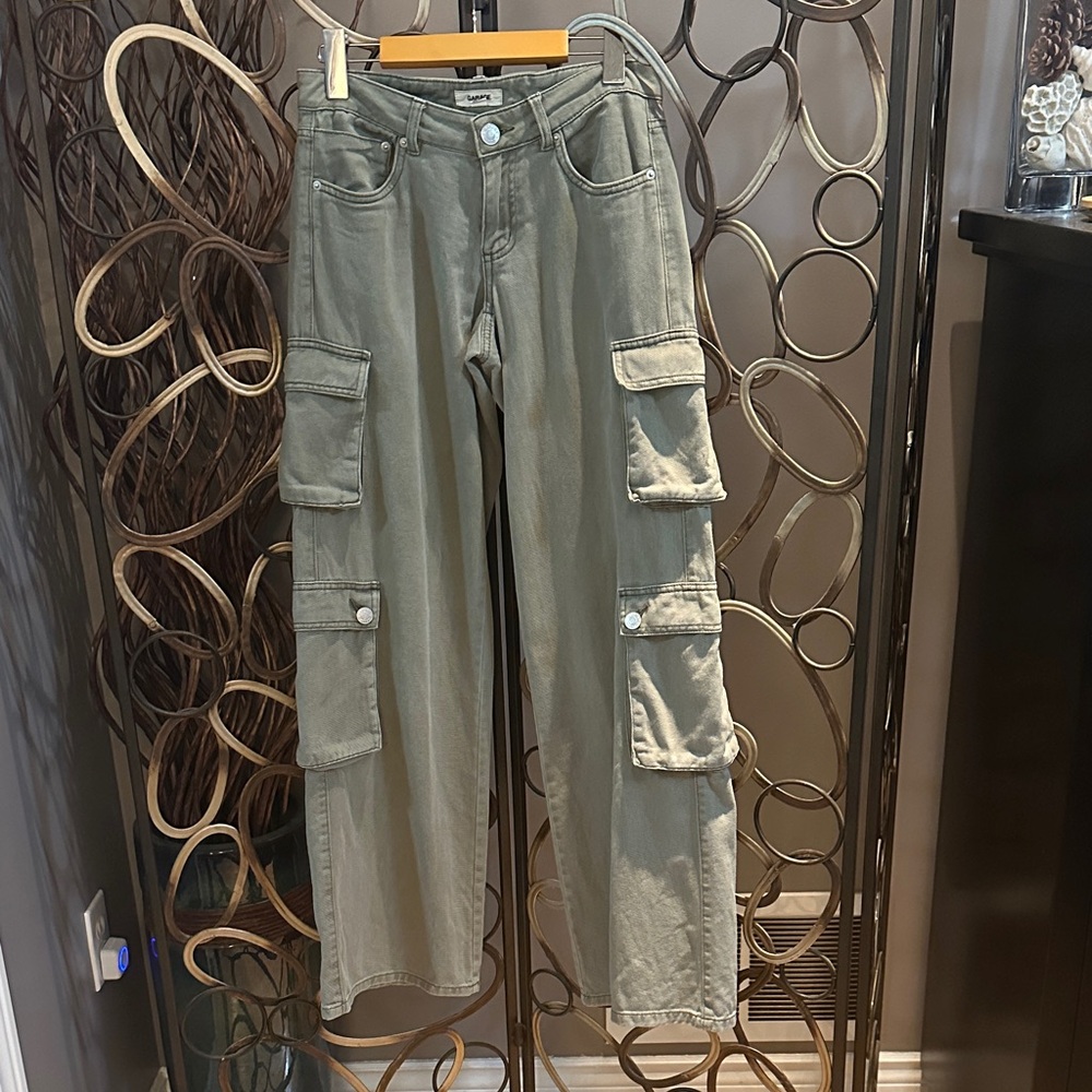 Garage Women’s Low Rise Olive Cargo Wide Leg Jeans